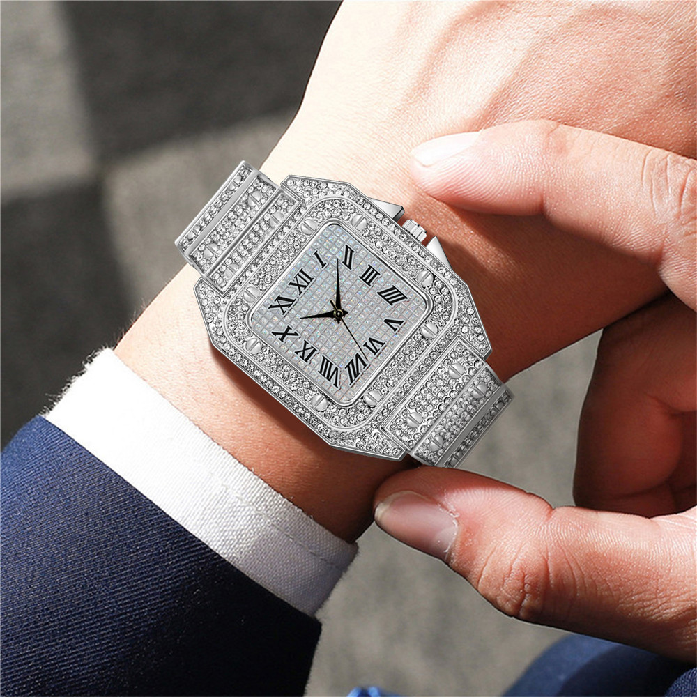 4PCS Fashion Iced Out Square M - огляд і ціна Jewelry Watches For Men